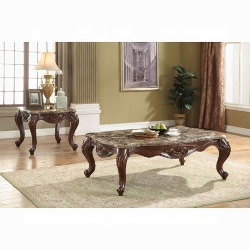 Acme Jardena Natural Marble Top & Cherry Oak Coffee Table