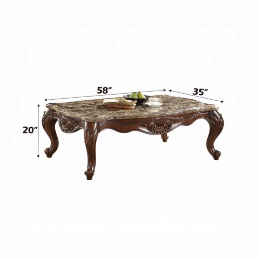 Acme Jardena Natural Marble Top & Cherry Oak Coffee Table - Image 3