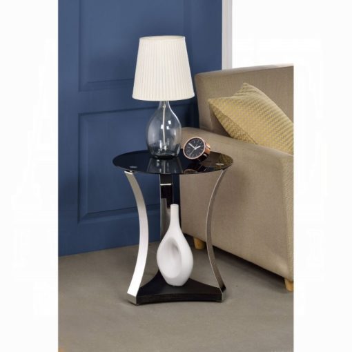 Acme Geiger Chrome & Black Glass End Table