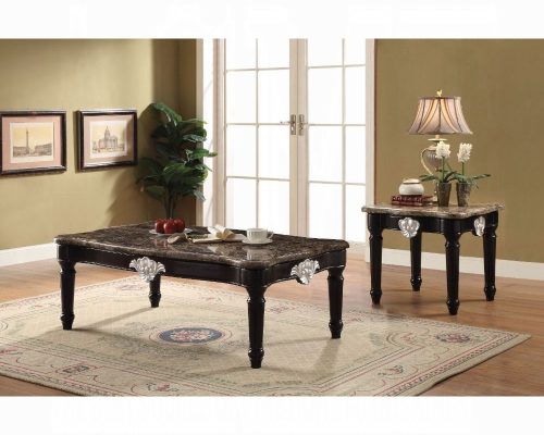 Acme Ernestine Natural Marble Top & Black Coffee Table