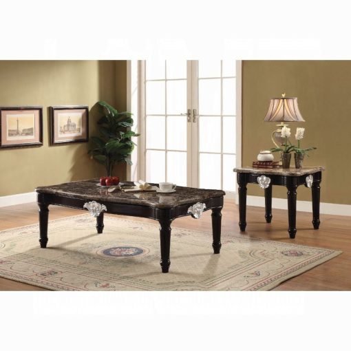 Acme Ernestine Natural Marble Top & Black Coffee Table