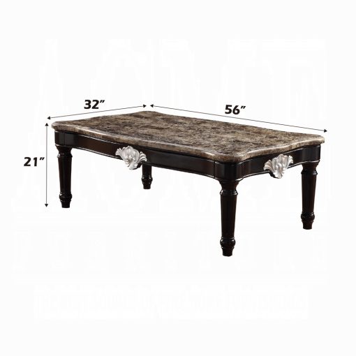 Acme Ernestine Natural Marble Top & Black Coffee Table - Image 2