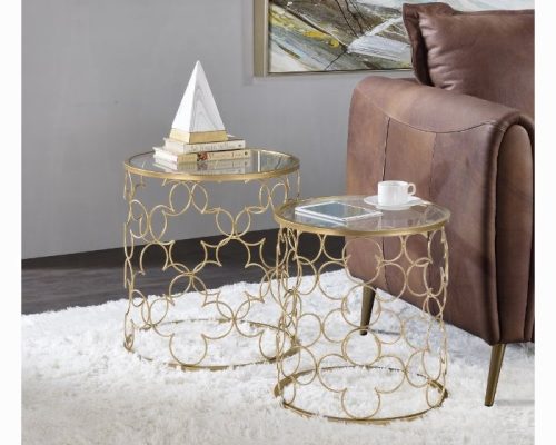 Acme Flowie Clear Glass & Gold Nesting Table Set