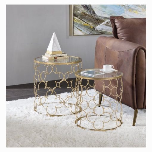 Acme Flowie Clear Glass & Gold Nesting Table Set