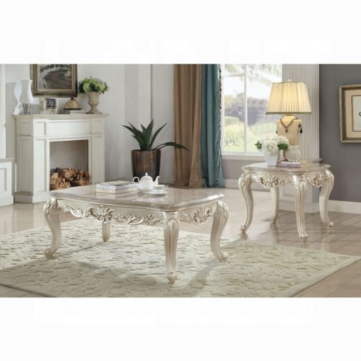Acme Gorsedd Natural Marble Top & Golden Ivory Coffee Table
