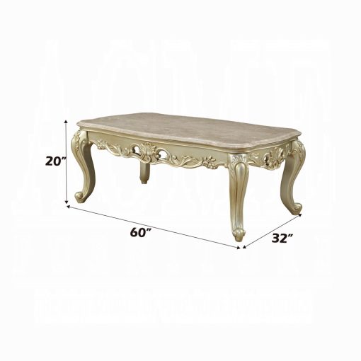 Acme Gorsedd Natural Marble Top & Golden Ivory Coffee Table - Image 2