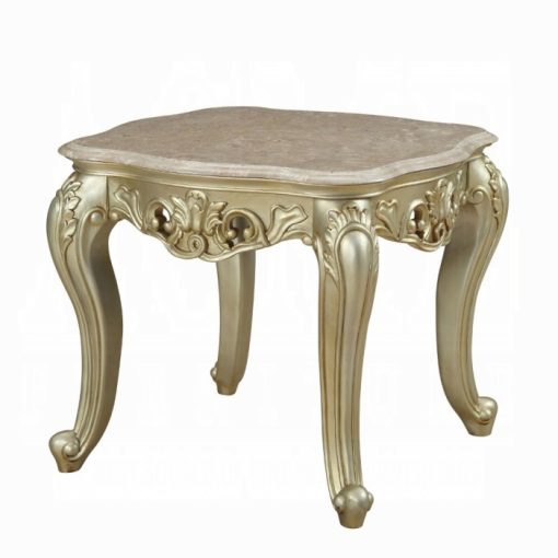 Acme Gorsedd Natural Marble Top & Golden Ivory End Table