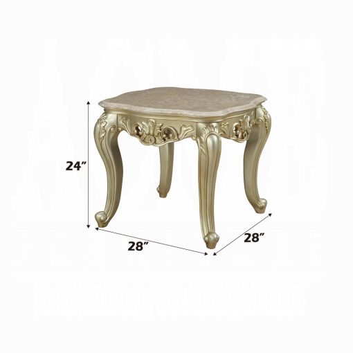 Acme Gorsedd Natural Marble Top & Golden Ivory End Table - Image 2