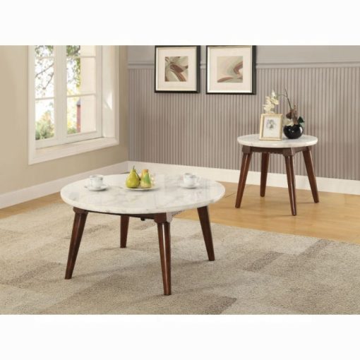 Acme Gasha White Natural Marble Top & Walnut Coffee Table