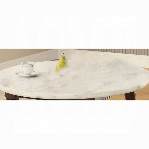 Acme Gasha White Natural Marble Top & Walnut Coffee Table - Image 2