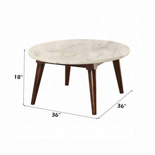 Acme Gasha White Natural Marble Top & Walnut Coffee Table - Image 3