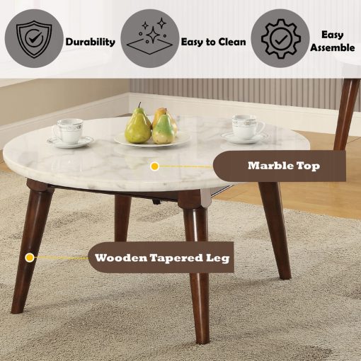 Acme Gasha White Natural Marble Top & Walnut Coffee Table - Image 4