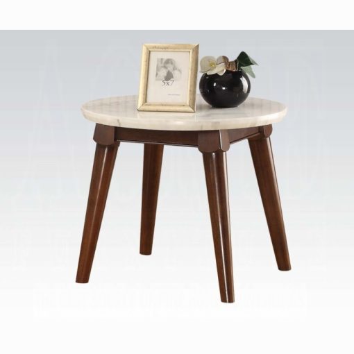 Acme Gasha White Natural Marble Top & Walnut End Table