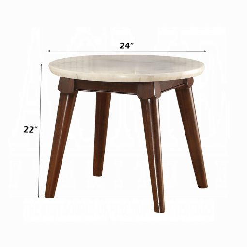 Acme Gasha White Natural Marble Top & Walnut End Table - Image 2