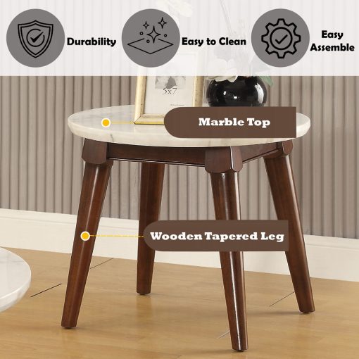 Acme Gasha White Natural Marble Top & Walnut End Table - Image 3
