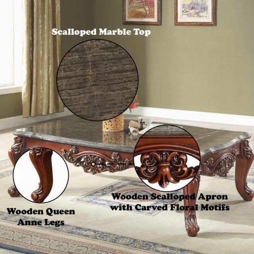 Acme Eustoma Natural Marble Top & Walnut Coffee Table - Image 7