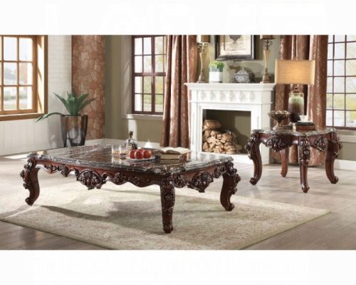 Acme Forsythia Natural Marble Top & Walnut Coffee Table