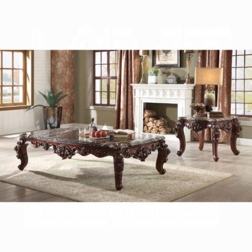 Acme Forsythia Natural Marble Top & Walnut Coffee Table