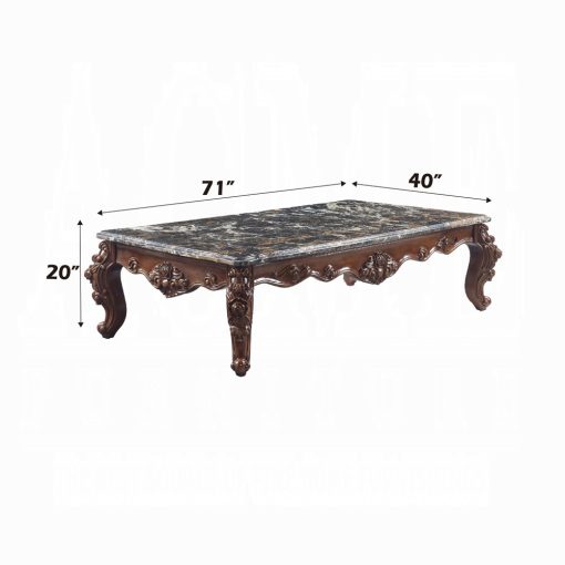 Acme Forsythia Natural Marble Top & Walnut Coffee Table - Image 3