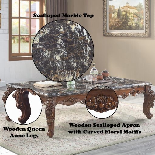 Acme Forsythia Natural Marble Top & Walnut Coffee Table - Image 4