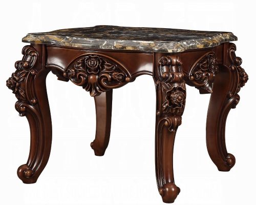 Acme Forsythia Natural Marble Top & Walnut End Table