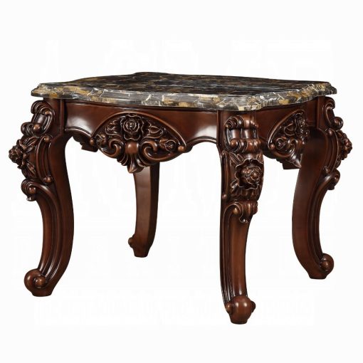 Acme Forsythia Natural Marble Top & Walnut End Table
