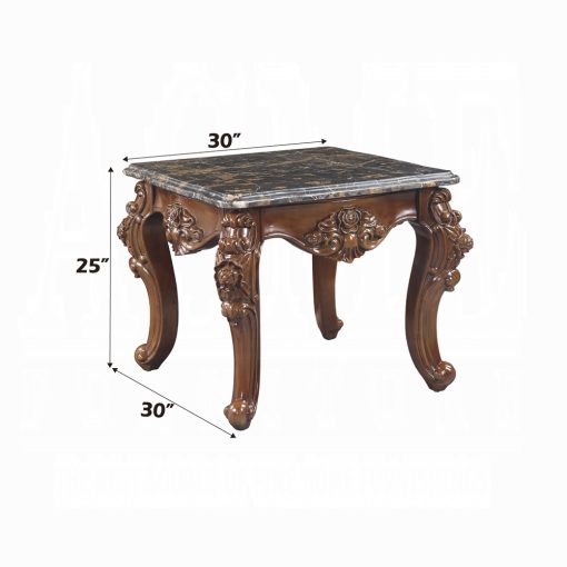 Acme Forsythia Natural Marble Top & Walnut End Table - Image 4