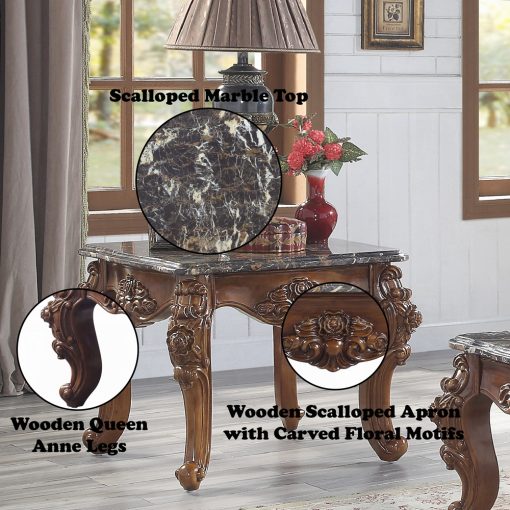 Acme Forsythia Natural Marble Top & Walnut End Table - Image 5