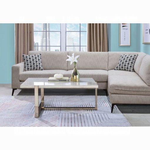 Acme Feit Engineered Stone Top & Champagne Coffee Table - Image 2