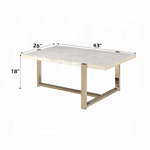 Acme Feit Engineered Stone Top & Champagne Coffee Table - Image 3