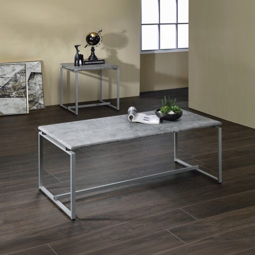 Acme Jurgen Faux Concrete Top & Silver 3Pc Pack Coffee & End Set