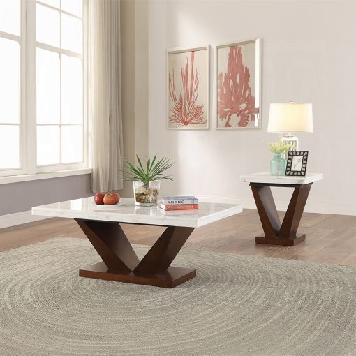 Acme Forbes White Natural Marble Top & Walnut Coffee Table - Image 3