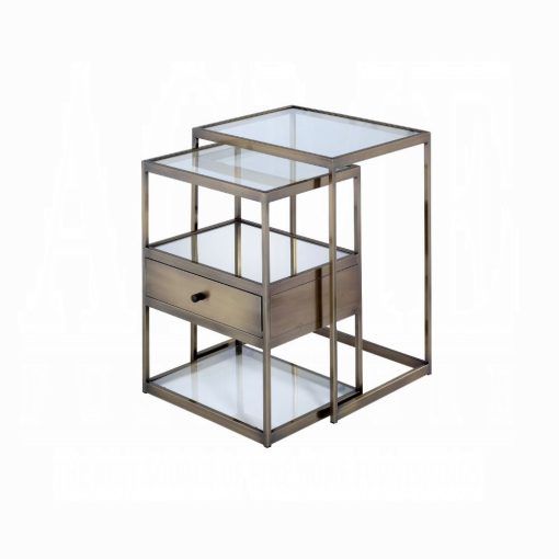 Acme Enca Antique Brass & Clear Glass Nesting Table Set - Image 2