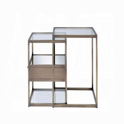 Acme Enca Antique Brass & Clear Glass Nesting Table Set - Image 3