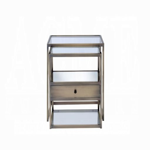 Acme Enca Antique Brass & Clear Glass Nesting Table Set - Image 4