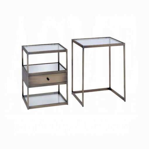 Acme Enca Antique Brass & Clear Glass Nesting Table Set - Image 5