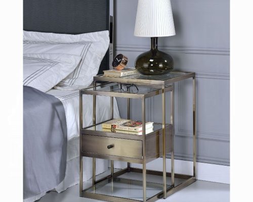 Acme Enca Antique Brass & Clear Glass Nesting Table Set
