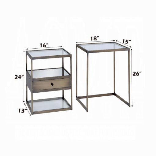 Acme Enca Antique Brass & Clear Glass Nesting Table Set - Image 7