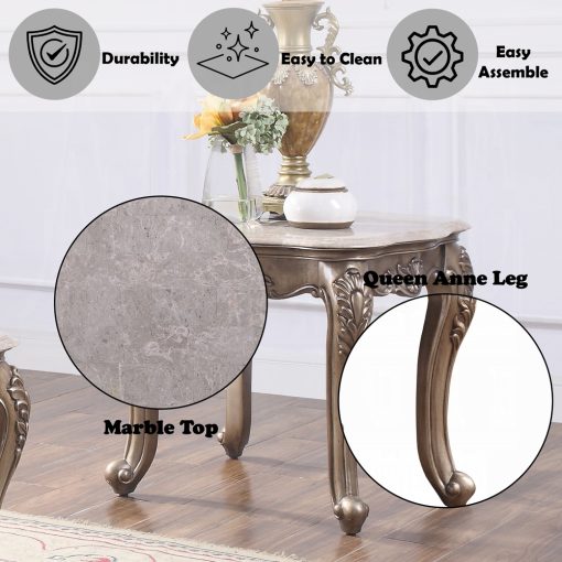 Acme Jayceon Natural Marble Top & Champagne End Table - Image 4