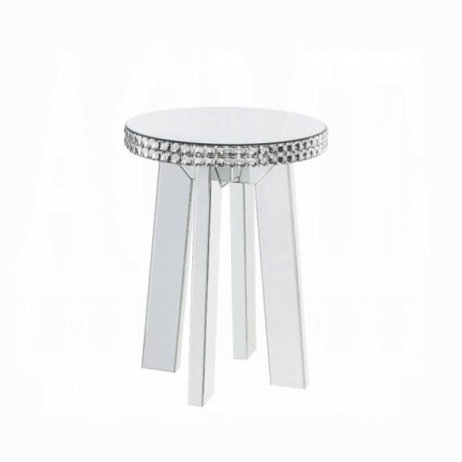 Acme Lotus Mirrored, Faux Ice Cube Crystals Round Table Top End Table - Image 2