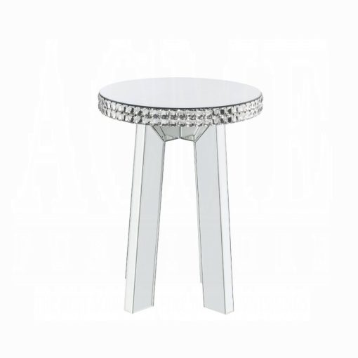 Acme Lotus Mirrored, Faux Ice Cube Crystals Round Table Top End Table - Image 3