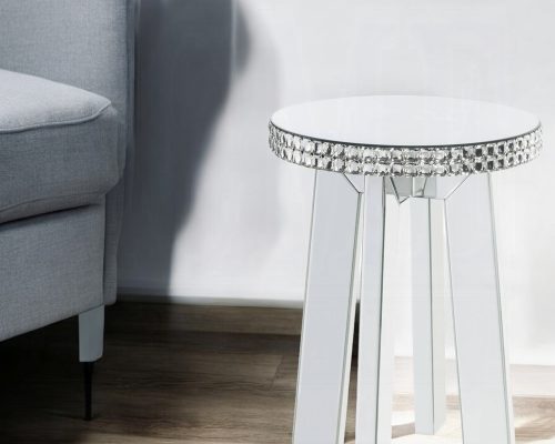 Acme Lotus Mirrored, Faux Ice Cube Crystals Round Table Top End Table
