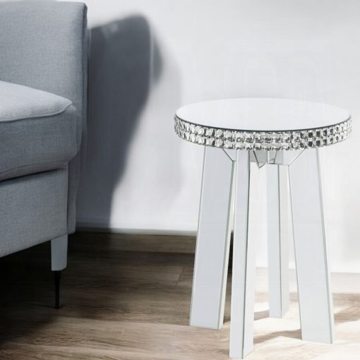 Acme Lotus Mirrored, Faux Ice Cube Crystals Round Table Top End Table