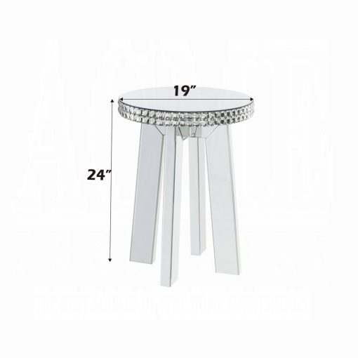Acme Lotus Mirrored, Faux Ice Cube Crystals Round Table Top End Table - Image 4