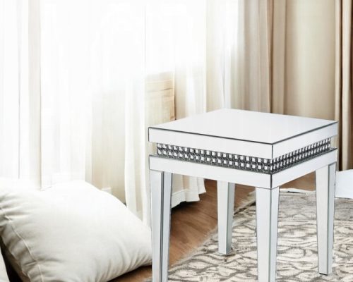 Acme Lotus Mirrored, Faux Ice Cube Crystals End Table