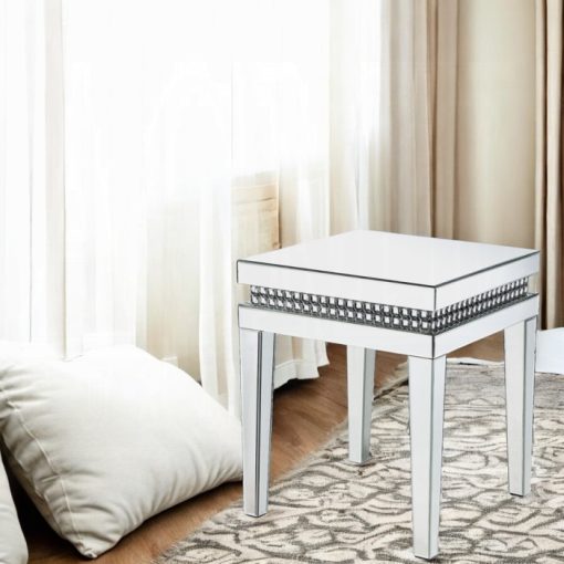 Acme Lotus Mirrored, Faux Ice Cube Crystals End Table