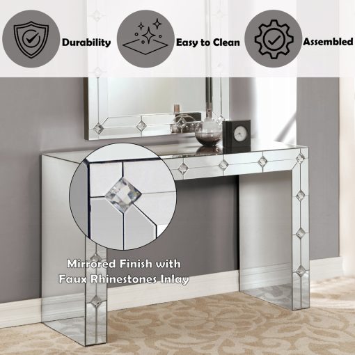 Acme Hessa Mirrored & Faux Rhinestone Console Table - Image 7