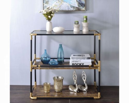Acme Heleris Black/Gold & Smoky Glass Console Table