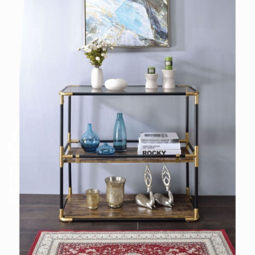 Acme Heleris Black/Gold & Smoky Glass Console Table