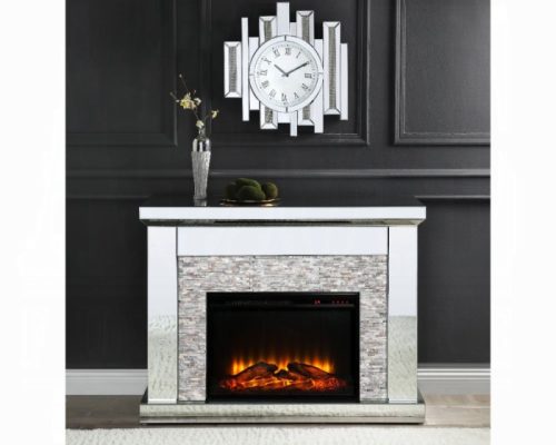 Acme Laksha Mirrored & Stone Fireplace